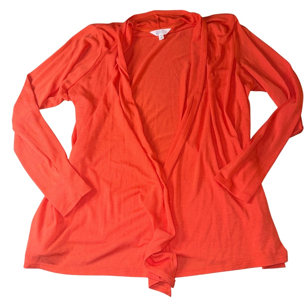 Market & Spruce Cardigan 2X Orange Open Front Draped Lightweight Knit